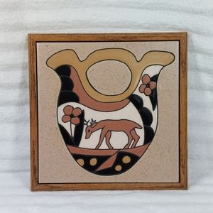 Mag Mor Art Tile Trivet Southwestern Aztec Wedding Vase Deer Flower Hot Plate